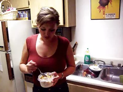 Cute brunette fucked and get a cum shower